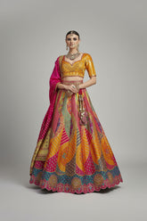 Pink and Mustard Silk Zari Woven Traditional Lehenga